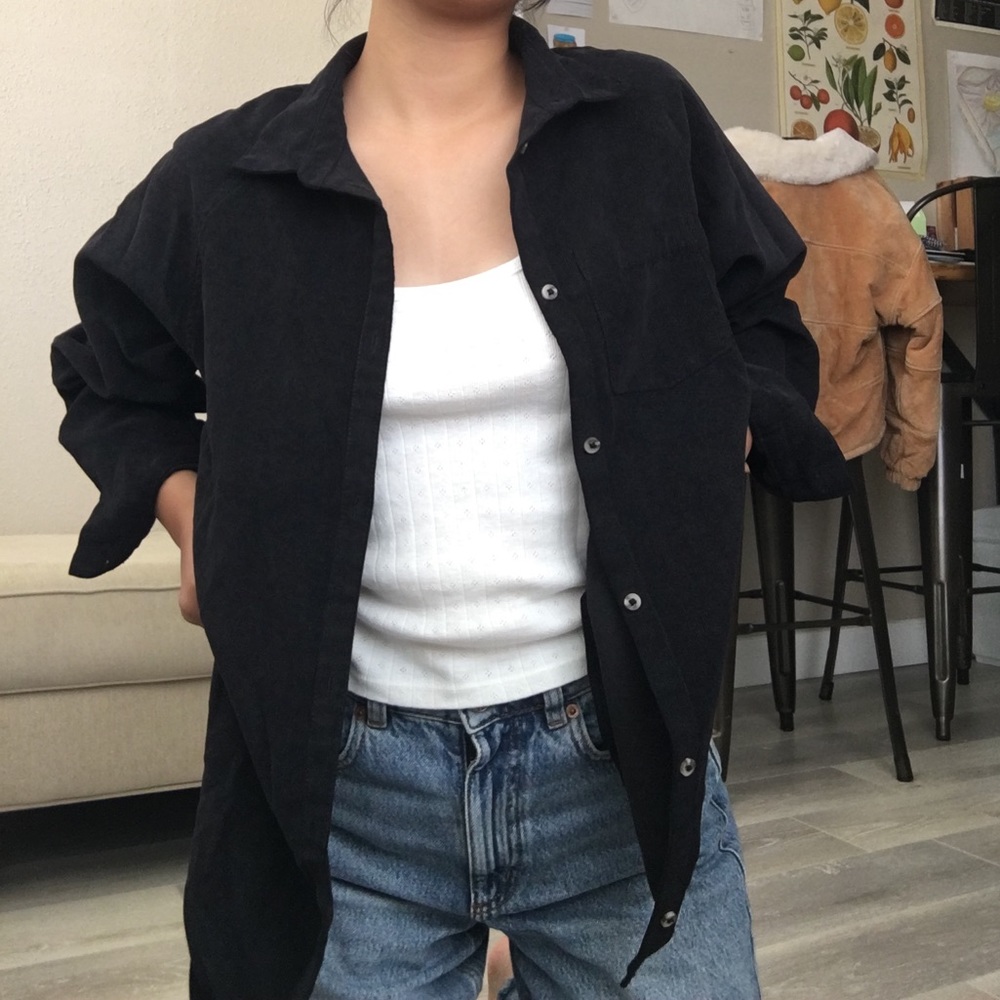 Black Corduroy Button Up